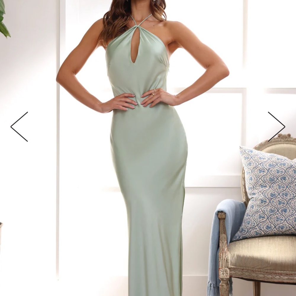 HELLO MOLLY Satin Halter Maxi Dress Sage